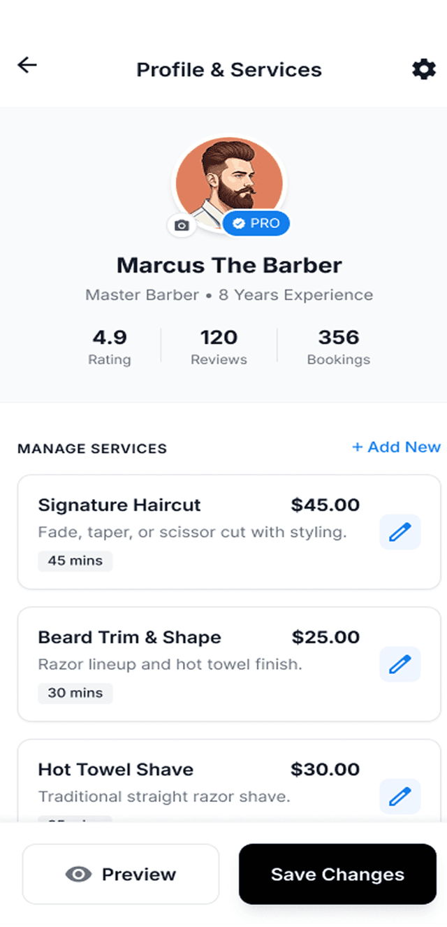 Barber Dashboard UI